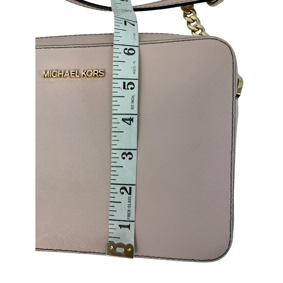 Michael Kors Jet Set Crossbody Bag Gold Chain Strap Pink Leather 7633 Barbie L - Picture 9 of 16